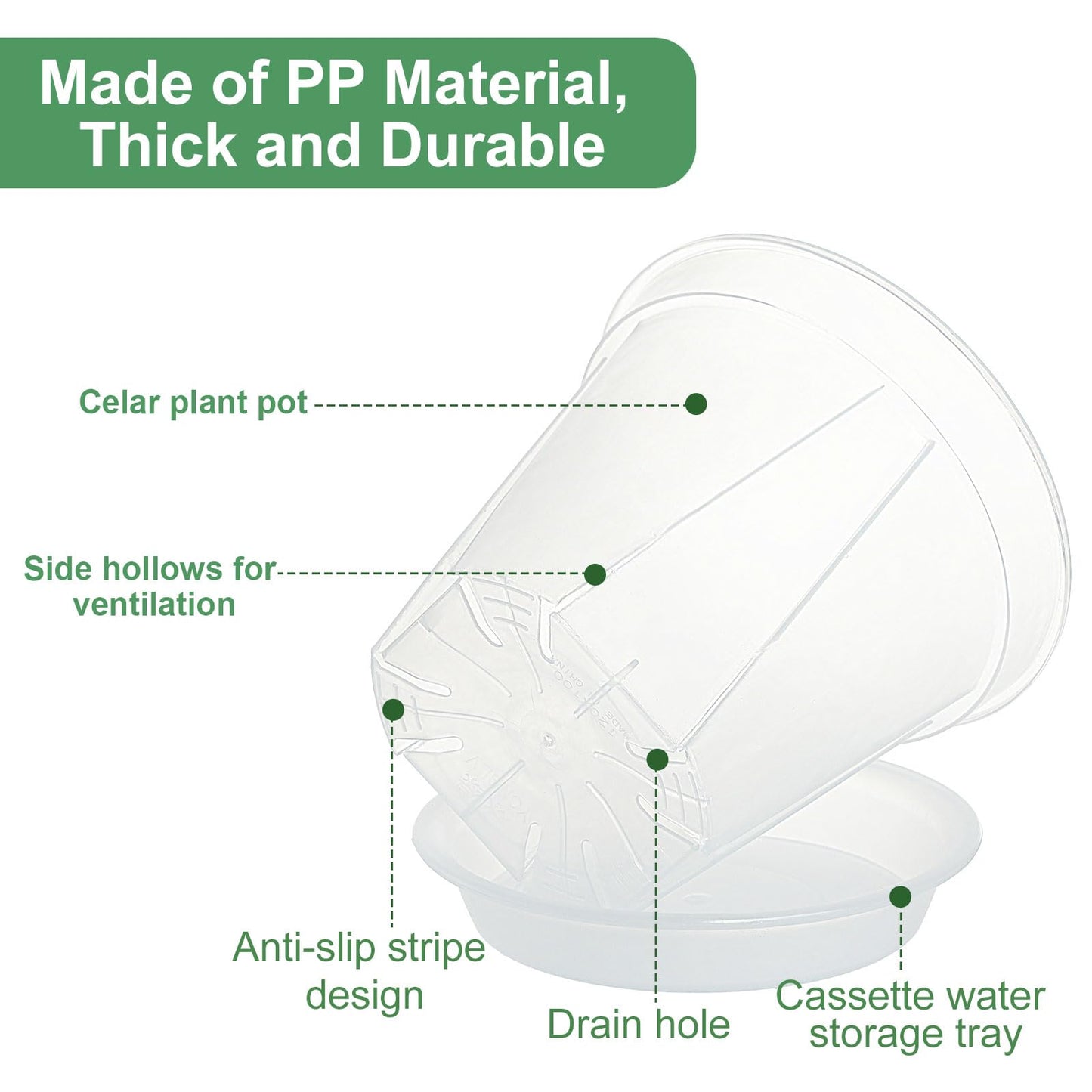 IWNTWY Plant Pots 7/6/4.7 Inch Set of 6, Clear Plastic Nursery Pots with Drainage Holes and Saucers, Flowers Planter Pots for Indoor Outdoor Plants (Variety Size, Clear)