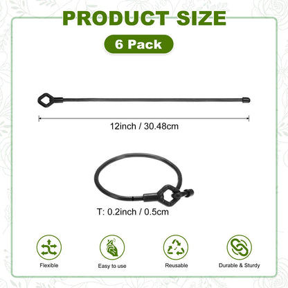 M METERXITY 6-Pack Adjustable Plant Ties, 12inch/30.48cm Silicone Flexible Multi-Function Sturdy Garden Twist Tie for Plant Support/Tree/Shrub/Vine, Reusable Support Twine [Black]