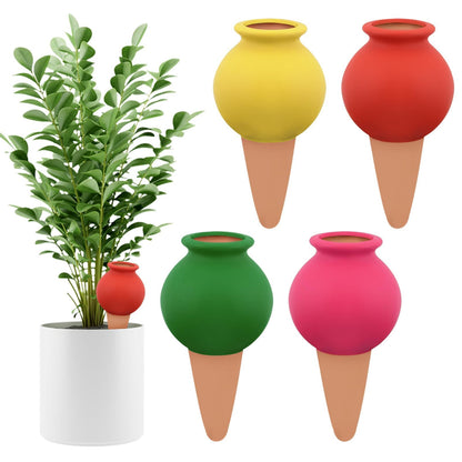 4Pcs Plant Watering Globes, Kalolary Hedgehog Shape Self Watering Spikes Terracotta Drip Water Stakes Irrigation Watering Bulbs for Pot, Indoor, Outdoor, Vacation (Bottle)
