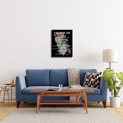 7 Rules Of Life Canvas Decoration Painting, Suitable For Office, School, Library,Home (29x38cm) Framed (rose-7)