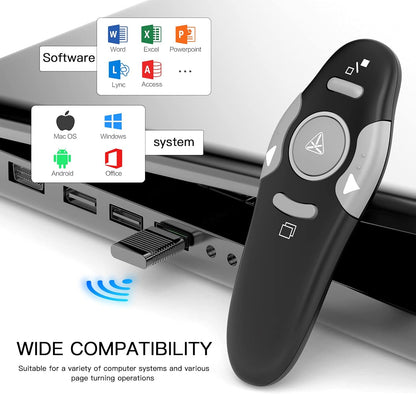 QUI Presentation Clicker Wireless Presenter Remote Clicker for PowerPoint Presentation Remote, PowerPoint Slide Advancer for Mac/Windows/Linux, Google Slide/PPT/Keynote, USB, Black