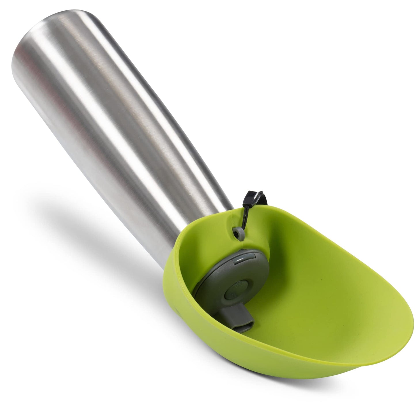 Messy Mutts Double Wall Vacuum Insulated Stainless Steel Travel Water Bottle with Silicone Flip Up Bowl | Pet Travel Necessity | Camping, Hiking, Walking Accessory | 20 oz / 600mL | Green