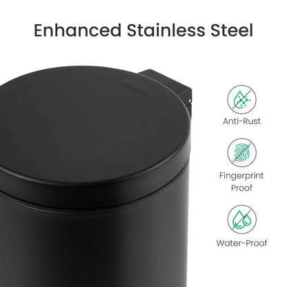 Cesun 1.2 Gallons Small Black Trash Can, Bathroom Garbage Can with Lid and Foot Pedal, Mini Round Wastebasket for Bathroom, Bedroom, Office, 4.5 Liters / 1.2 Gallons, Matte Black