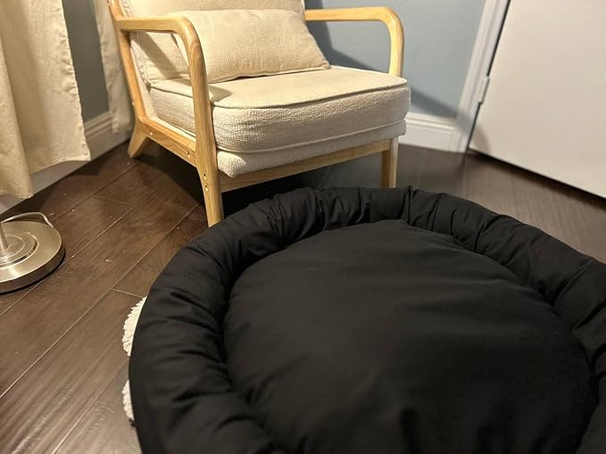 Organic Cotton Canvas Dog Bed: Removable Cover, Natural Fill - Made in USA (Black, Large 35" x 8" inches)