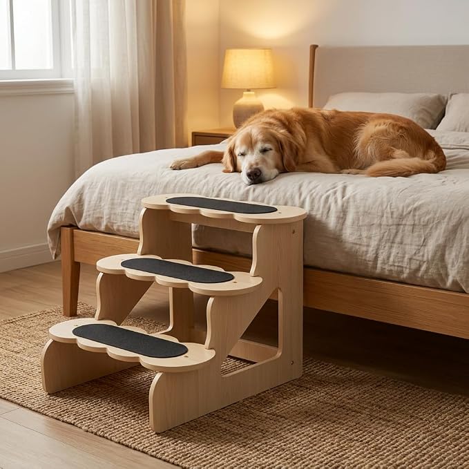 Wood Dog Stairs for Bed | Trainer-Recommended Wood Ramp Steps – Sturdy Support for Small & Senior Dogs