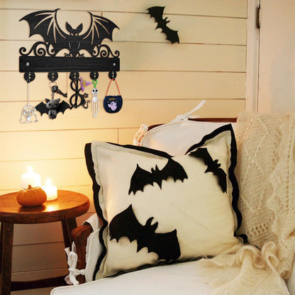 MAYJOYDIY Wood Bat Wall Key Hook Halloween Animal Theme Key Holder 11.8x7.9in Wall Art Decor Black Key Rack Organizer 5 Alloy Hooks for Gift, Hallway, Home Decor, Bag, Towel Hanging