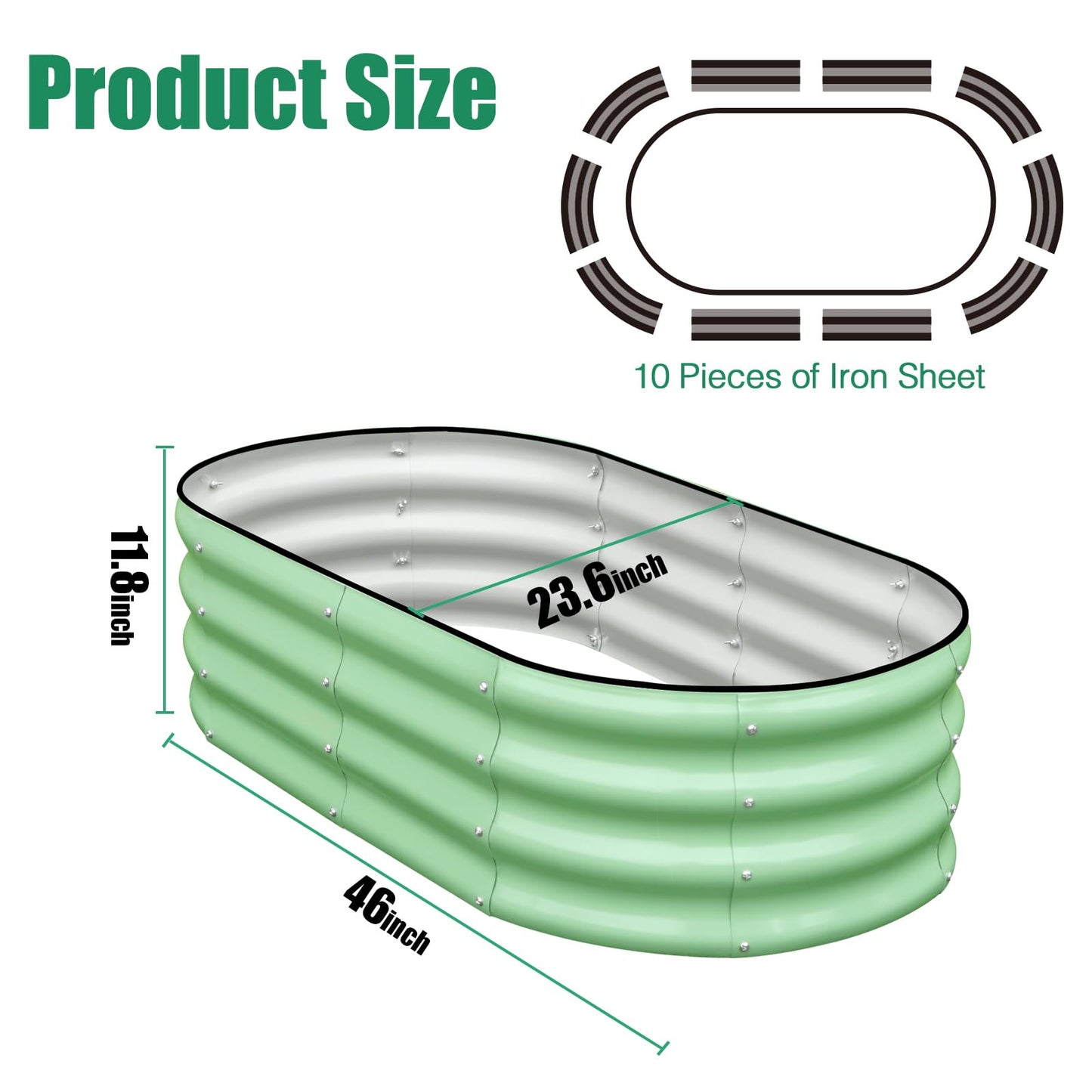 SnugNiture Galvanized Raised Garden Bed Outdoor, 2 Pcs 4x2x1ft Oval Metal Planter Box for Planting Plants Vegetables, Green