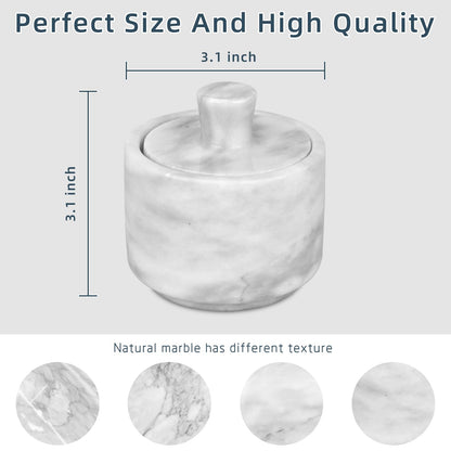 HESHIBI Marble Salt Cellar with Lid, White Stone Salt or Pepper Bowl Box Container Jar Holder Well Keeper Dish Pig Crock