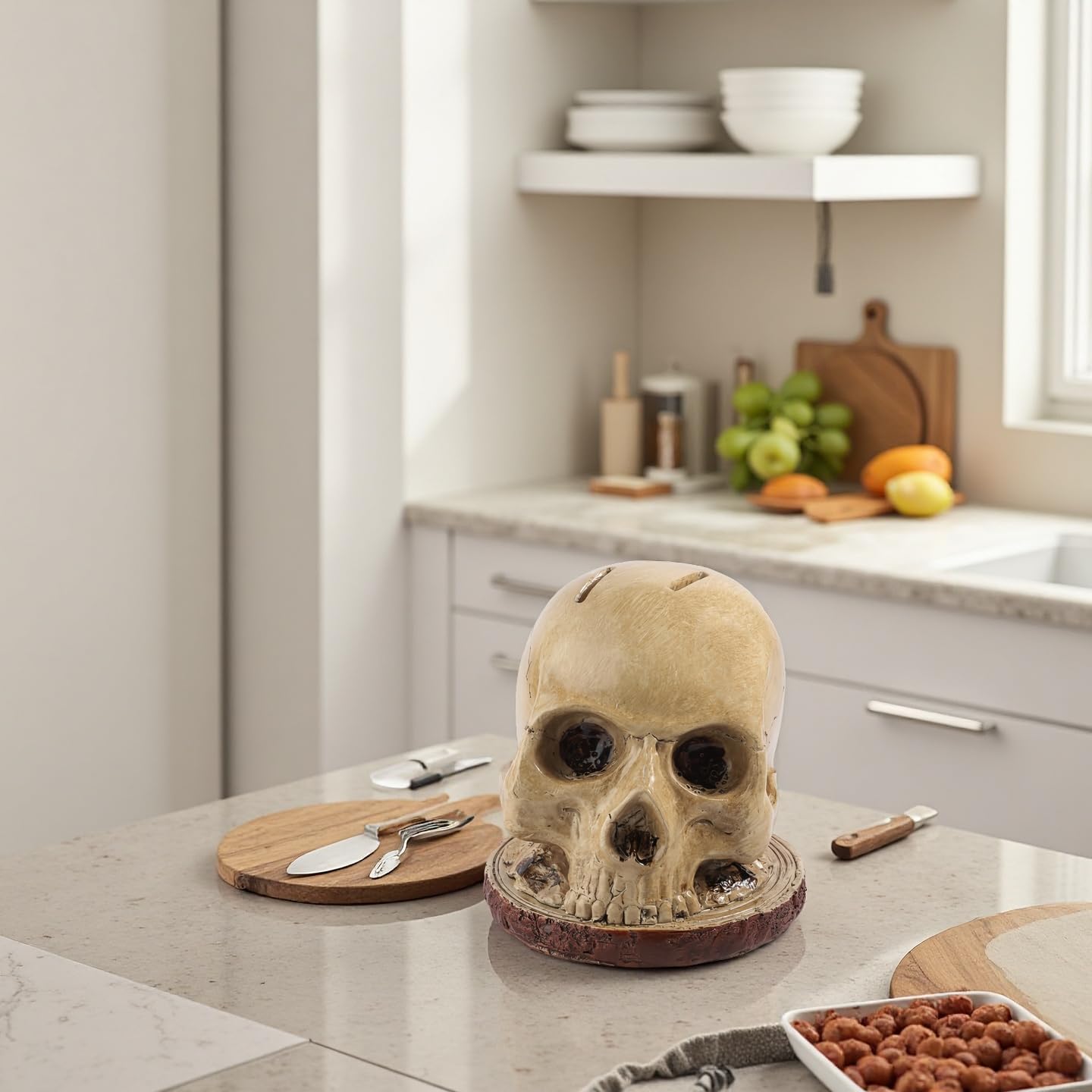 Skull Knife Holder for Storage, Funny Skeleton Knife Holder, Creative Horror Storage Head Rack, Skeleton Knife Stand for a Scary Party.