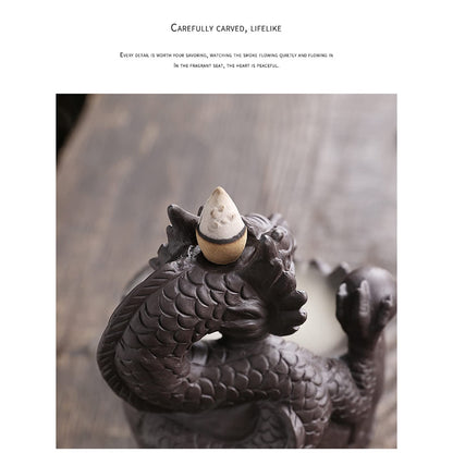 Romehaha Dragon Waterfall Incense Holder - Ceramic Backflow Burner with Skull Head, Zen Meditation Decor for Home, Bedroom, Yoga Studio - Unique Dragon Statue Gift for Aromatherapy & Relaxation