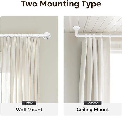 Zeerobee Curtain Rods for Windows 72 to 144, 1 Inch Industrial Wrap Around White Curtain Rod, Indoor/Outdoor Room Divider Adjustable Drapery Pole, 72"-144"