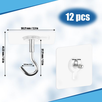 Sankoly 12 Pcs Adhesive Ceiling Hooks No Drilling Ceiling Hooks Outdoor Adhesive Hooks for Hanging Small Plants Wind Chimes Lanterns, Easy to Hang