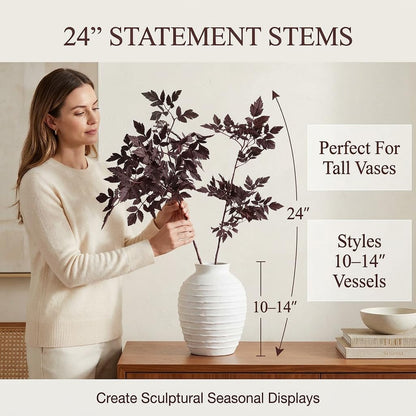 Power Your Lawn Fall Decorations for Home – Set of 3 Faux Plum Purple Cimicifuga Stems, 24” Realistic Autumn Branches for Vase, Table Centerpiece, Mantel & Halloween Decor