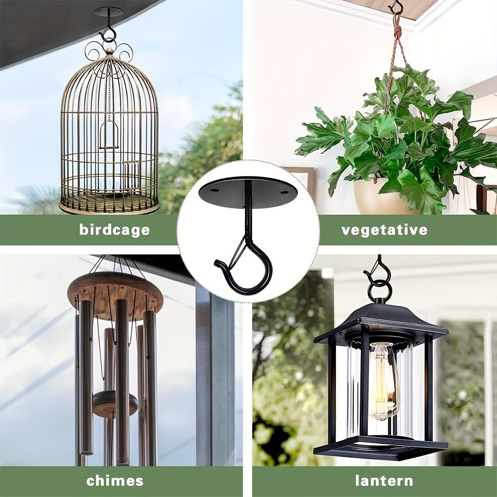 Taeekiy Ceiling Hooks for Hanging Plants Holder with Safety Buckle,Ceiling Decor Hook Heavy Duty,Metal Plant Hanger Indoor&Outdoor.Hooks for Hanging Plants,Wind Chime,Bird Feeders (Black, 2PCS)