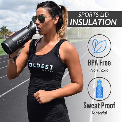 Coldest Insulated Water Bottle with Straw Lid - Stainless Steel Metal Insulated Bottle for Men & Women (Matte Black, 21 oz)