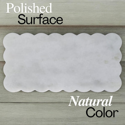 Natural Multi-Purpose Marble Charcuterie & Cutting Board with Scalloped Edge Chopping Board Decorative Vanity Bathroom Kitchen Tray Non-Slip Bumper Scratch Proof Home Decor Perfume Display 12"x6"