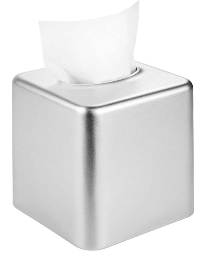 Livelab Tissue Box Cover, Square Metal Tissue Box Holder Modern Decor Facial Napkin Holder Tissue Box Dispenser for Bathroom Vanity Countertop, Living Room, Bedroom, Office - Silver