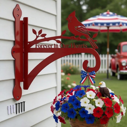 Ammzus Cardinal Memorial Plant Hanger Hook for Outdoor Indoor Hanging Plants, Lanterns, Bird Feeders, Wind Chimes - 8.3"x9.8" Rust-Resistant Metal Wall Bracket with Forever in Our Hearts Design