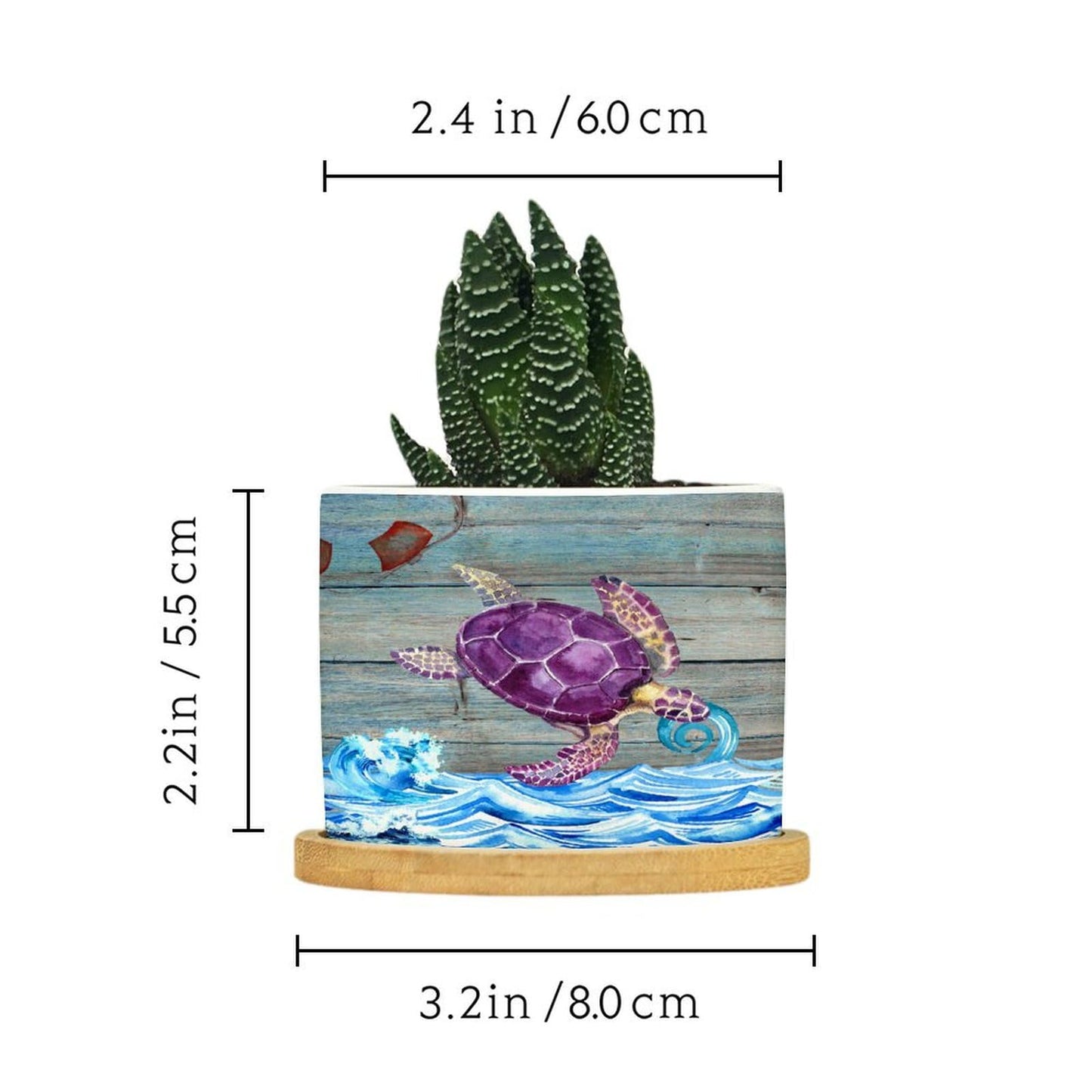 DreamAutumn Ocean Theme Sea Turtle Planter Ceramic Round Plant Pots with Drainage Holes and Bamboo Tray Planting Small Flower Pots for Home Windowsill Desk Garden Indoor Outdoor Use