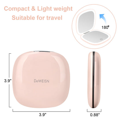 deweisn Compact Mirror, Lighted Travel Makeup Mirror with 1X/10X Magnifying Double Sided Dimmable Portable Pocket Mirror for Handbag, USB Charging(Black)