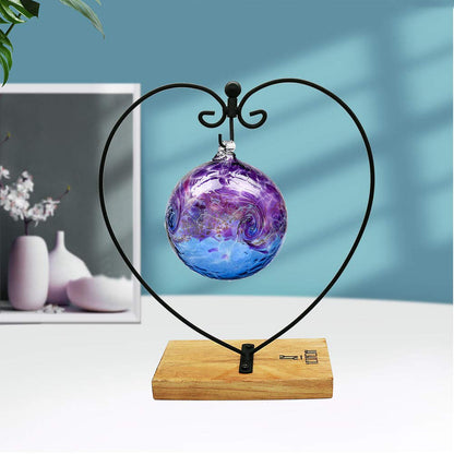 Ornament Display Stand Metal Shelf Brackets Iron Pothook Stand for Hanging Glass Terrarium/Picture (Heart-Shaped Wood Base, Black)