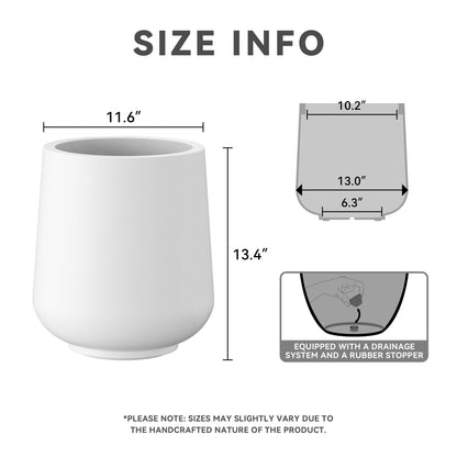 Kante 11.6" Dia Round Concrete Planter, Outdoor Indoor Large Plant Pots Containers with Drainage Hole and Rubber Plug for Home Garden Patio, Pure White