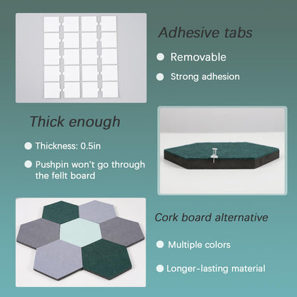 Afumazi Felt Bulletin Board Tiles, 8 Pcs Hexagon Wall Tiles with Removable Adhesive, 7.9×6.9 Inch Cork Pin Board for Classroom, Home, Office (Set G, Middle)