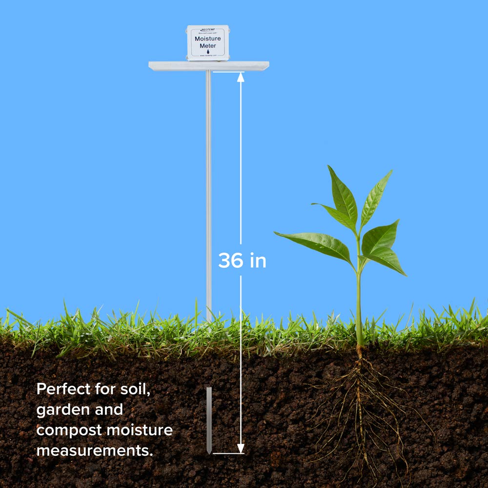 Reotemp 36 Inch Garden and Compost Moisture Meter, Garden Tool Ideal for Soil, Plant, Farm and Lawn Moisture Testing