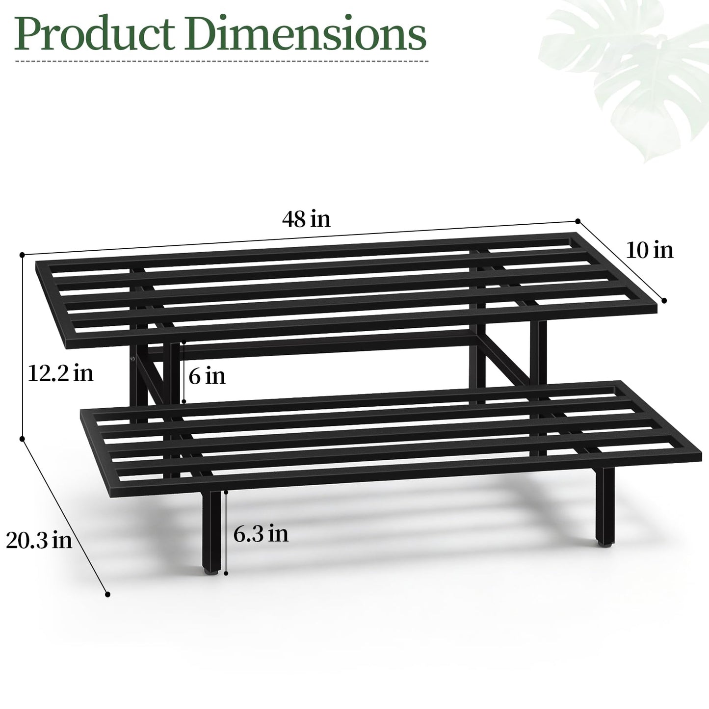 LLAXERGU Heavy Duty Plant Stand Outdoor Indoor, Large Metal Plant Stand 48" L x 10" W x 12" H Outdoor Plant Stands 2-Tier Flower Pot Stand 500 LBS Capacity for Patio Garden