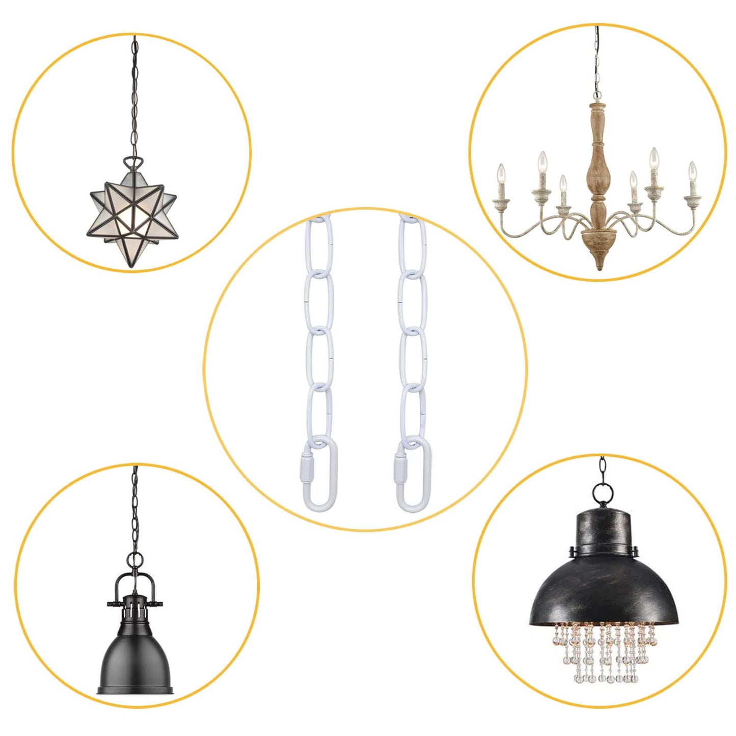 ECUDIS 20 Feet Pendant Light Fixture Chain, Lighting Hanging Chain Extension with Connection Locks, Lighting Chain Replacement for Chandelier, Plants, Fruit Basket (White)