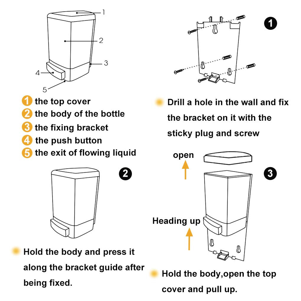 Evhome Manual Soap Dispenser Kitchen Bathroom Wall Mounted Commercial Soap Dispenser for Liquid Containers Shampoo Gel Chamber Plastic - (33.8 oz) 1000ml
