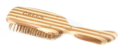 Bass Brushes | The Green Brush | Style & Detangle Pet Brush | 100% Bamboo Pin | Pure Bamboo Handle | Semi S Style | Striped Finish | Model 19P