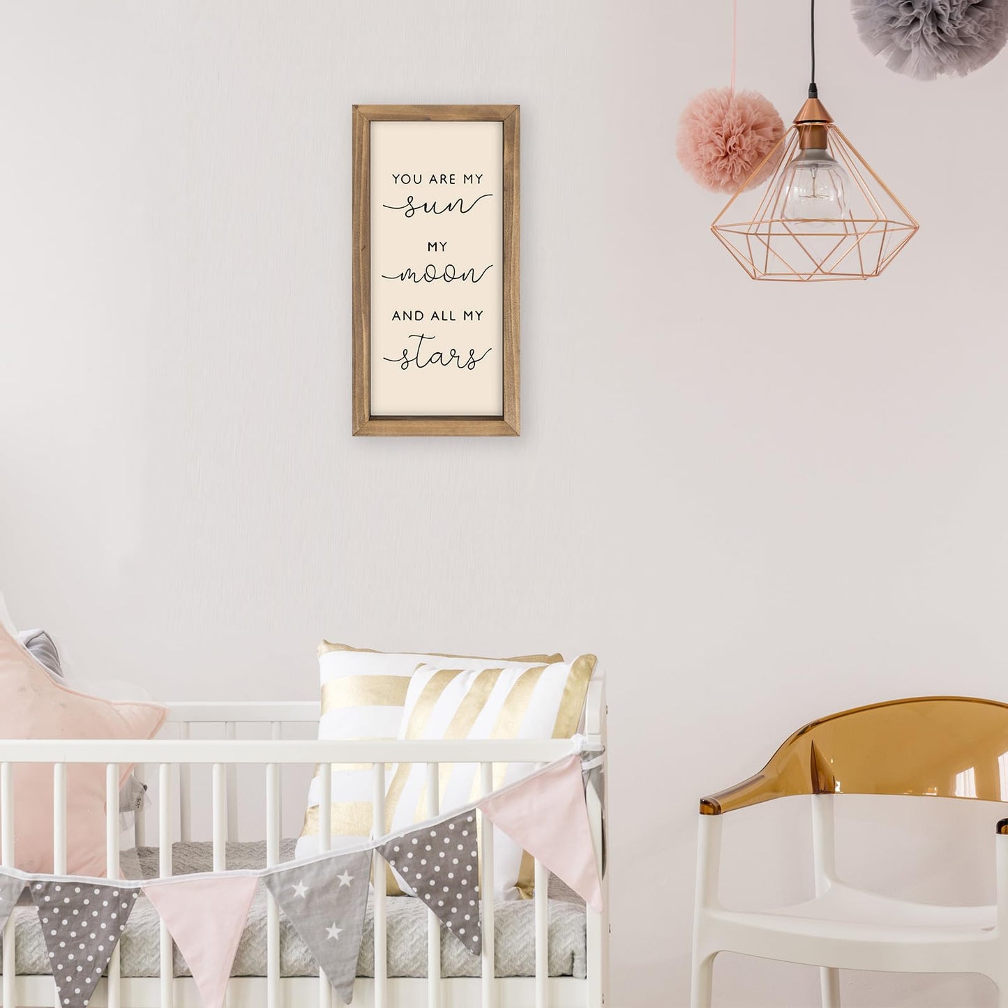 pechpell 11.8×5.9 In Nursery Wall Art, Wooden Sign Baby Room Wall Decor, You are My Sun Moon and Star Rustic Space Themed Kids Girl Boy Teen Room Bedroom Playroom Farmhouse Decorations for Home