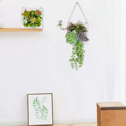 SWTHONY Hanging Wall Artificial Plants for Home Decor Indoor Faux Succulents in Wooden Frame 3D Greenery Decor for Living Room Nursery Backdrop Pake of 2