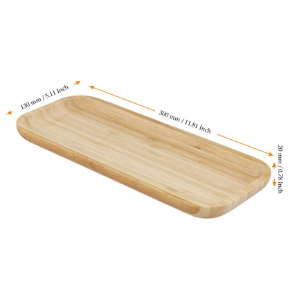 MUKCHAP 4 PCS 5 x 12 Inch Rectangle Bamboo Service Tray, Rounden Edges Rectangle Wooden Plant Saucer Tray for Succulent Plant Pots