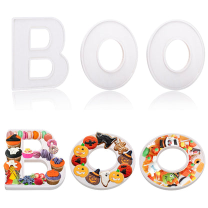 3pcs The Letters BOO Wooden Charcuterie Board, 12 Inch Larger Halloween Food Trays, Fillable The Letters Shaped Serving Platter for Snack Candy Cookie Dessert, Perfect for Halloween Party Decoration