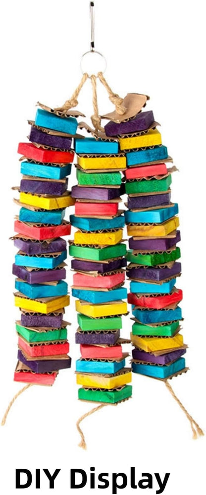 Bird Toys, Wood Wooden Colored 300pcs Parrot Toys for Large Birds, Multicolored Natural Wooden Blocks,African Grey Parrots, Macaws, Cockatoos,Parrot chew Toys, Aviary DIY Hanging Toys