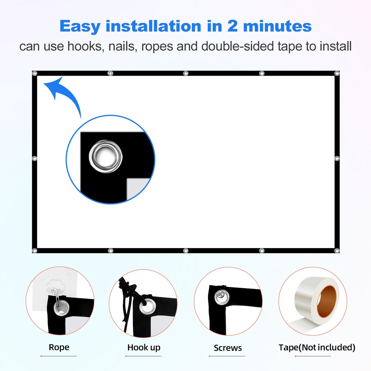 Projector Screen 72 inch，Portable Movie Projector Screen 16:9 HD Indoor Outdoor Double Sided Rear Projection Screen Video for Home, Party, Office, Classroom