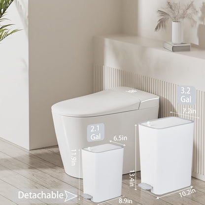 rejomiik Small Bathroom Trash Can with Lid, 2.1 Gallon Step Garbage Can with Handle, Slim Mini Wastebasket Bin for Bedroom, Office, Dorm, White