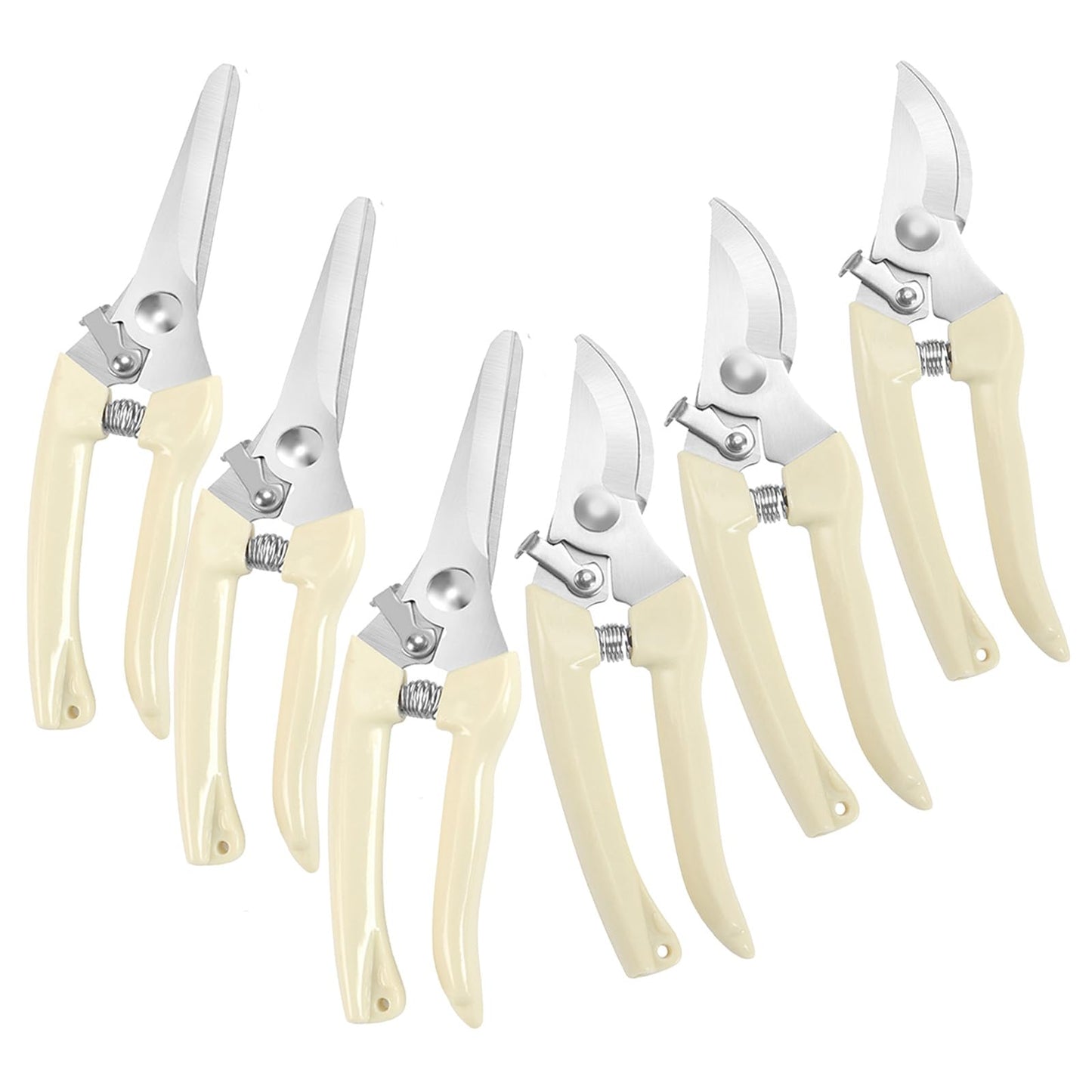 6PCS Premium garden shears, pruning scissors gardening tools, pruners for flower, bushes, rose and fruit tree, use for florist, yard and orchard the plant clippers, sharp steel anvil snips (white, 6)