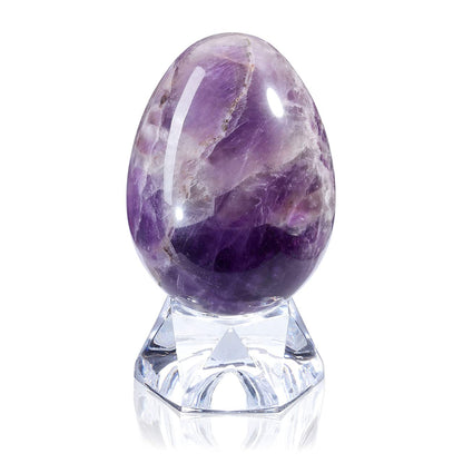 Top Plaza Healing Crystals Amethyst Stone Decors Carved Polished Natural Gemstone Egg Statue Figurines with Acrylic Stand Home Living Room Bedroom Room Decoration