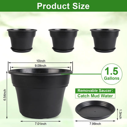 Myfeegoin 10-inch-Plant-Pots-Indoor-Outdoor, 4 Pack Plastic Planters with Drainage Holes & Saucers, Resin Flower Pots with Trays, Classic Garden Pot Container for House