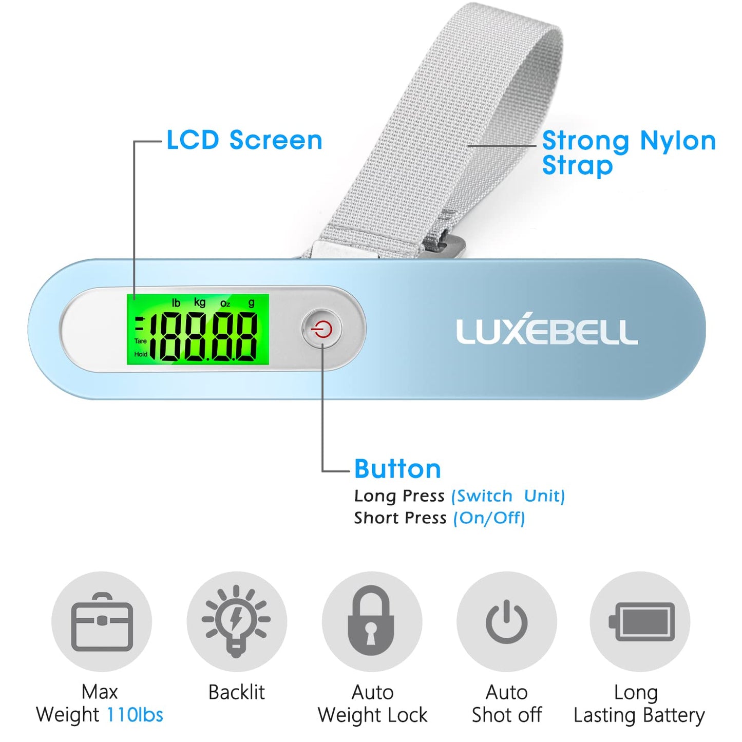 Digital Luggage Scale Vacation Travel Essentials Accessories Gifts for Traveler Portable Suitcase Handheld Weight Scale 110 lbs Hanging Baggage Travel Must Haves