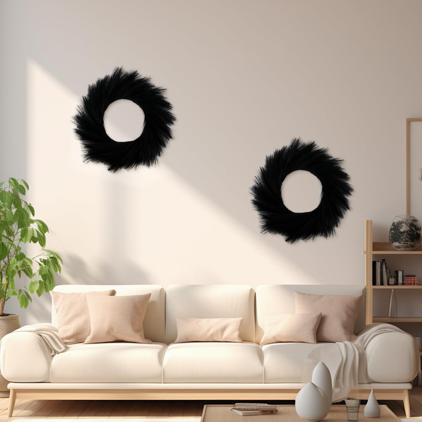ASUNFO Pampas Grass Wreath 24 Inch Farmhouse Artificial Boho Black Wreath Halloween for Front Door All Seasons Wall Home Wedding Decor