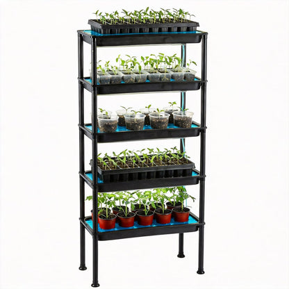 RooTrimmer 5-Tier Hydroponics Growing System, Plant Stand, Ebb and Flow Seedbeds, Siphoning Circulation Watering for Indoor/Greenhouse, Designed for Seed Starter Nursery Cell Trays, Plant Pots
