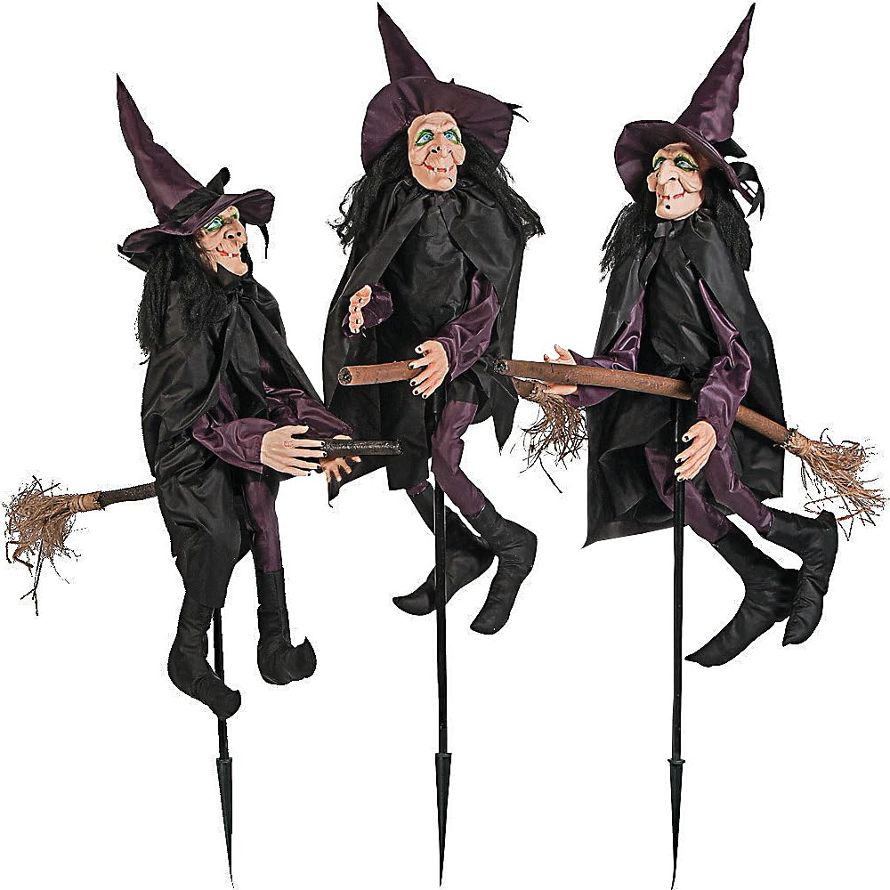 Spooky Witch Yard Stakes Halloween Decorations - 12"x43" (Set of 3) Outdoor Plastic Witch Décor for a Bewitching Lawn