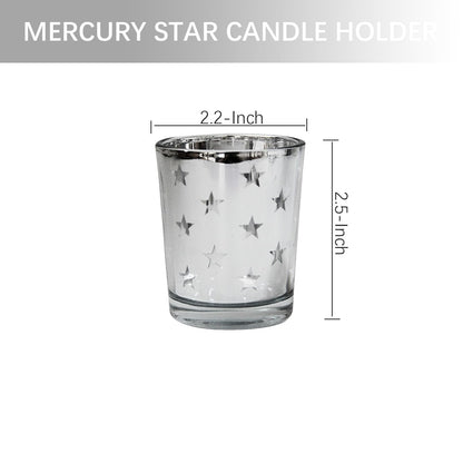 QIAOIDEA Mercury Votive Candle Holder Set of 6, Star Design Silver Mercury Glass Tealight Candle Holders, Perfect for Home, Parties, and Wedding Décor