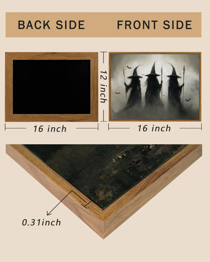 ARPEOTCY Framed Canvas Wall Art, 16x12 Inch Three Witches Print for Halloween Wall Art, Witchcore Gothic decor for Bedroom, Living Room, or Haunted Entryway