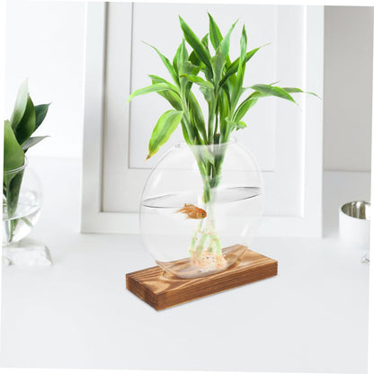 HOLIDYOYO 2pcs Hydroponic Glass Vases with Wooden Bases for Plant Propagation, Retro Terrarium Station for Home Office Desk and Balcony Plant Growing
