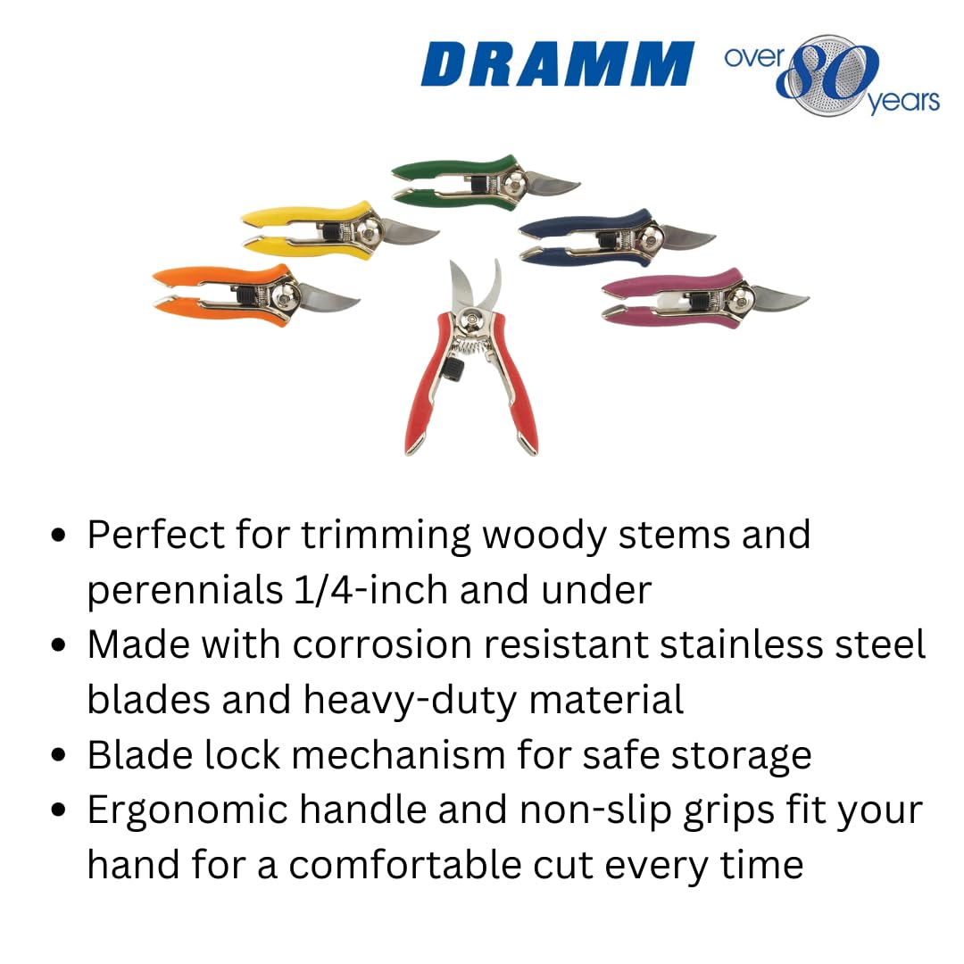 Dramm ColorPoint Stainless Steel Compact Garden Pruning Shears, Hand Pruner, Garden Clippers, with Heavy Duty Blade and Easy grip Handle, Green